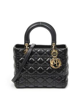 Dior Medium Lady Dior Zip Black Kanaj Lambskin Leather Handbag
